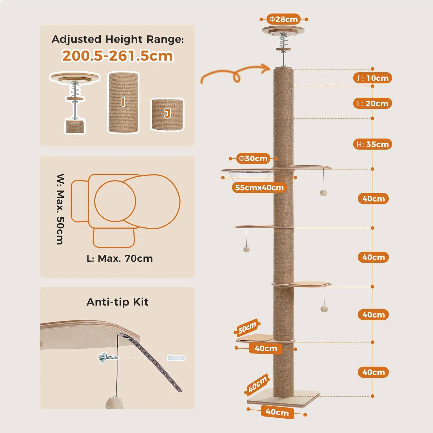 Floor to Ceiling Cat Tree in living room for indoor cats 7