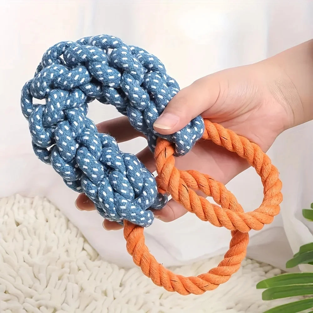 Durable Dog Rope Toy – Double-Ring Cotton Tug for Large Dogs