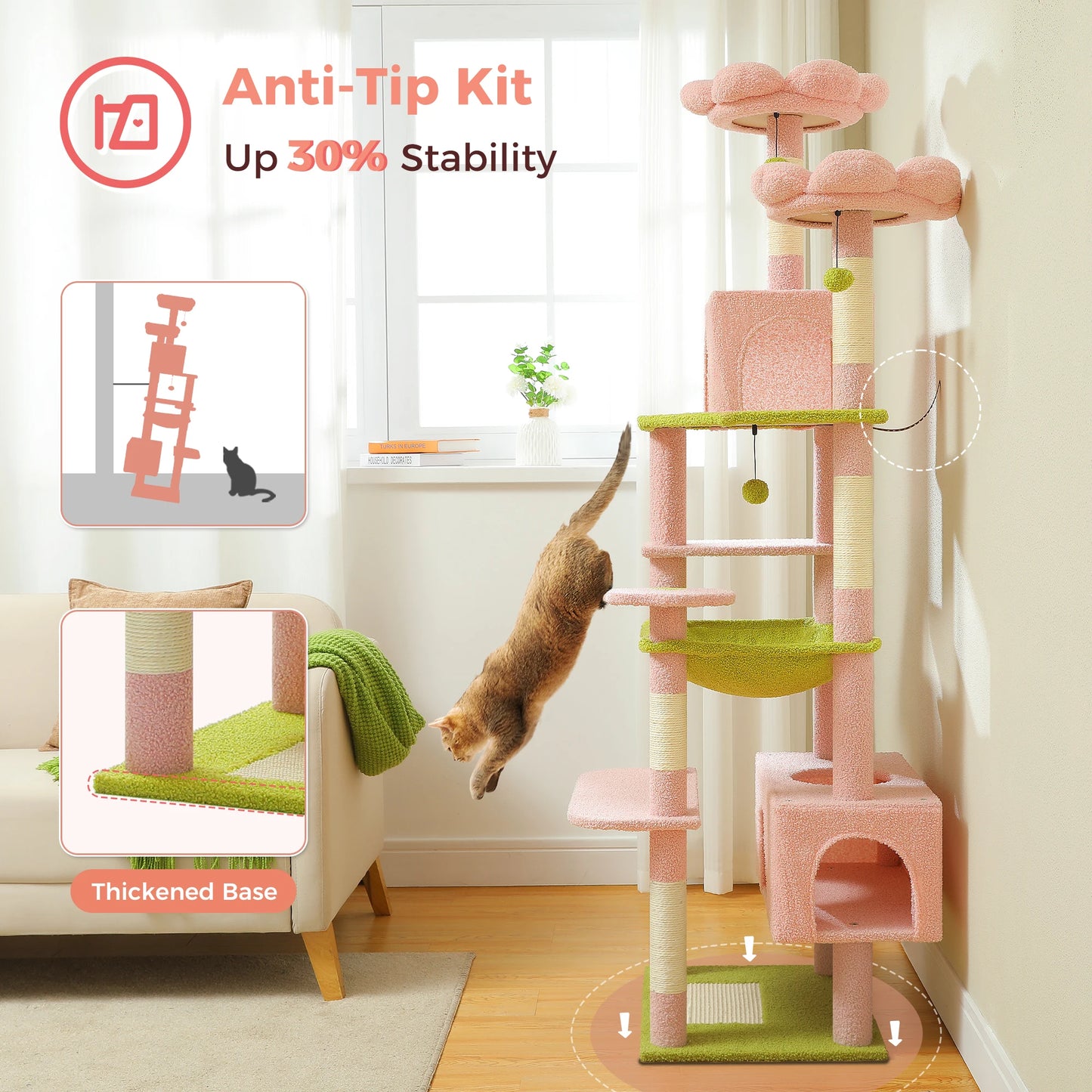 Large Pink Cat Tree Tower for Indoor Cats (6‑Level)