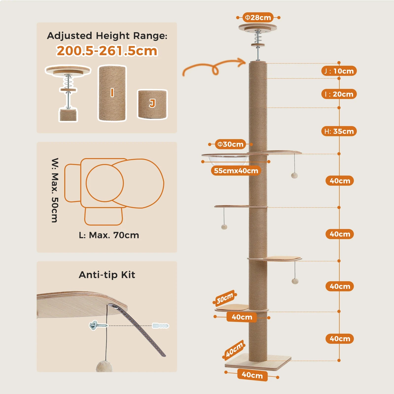 Floor to Ceiling Cat Tree in living room for indoor cats 7