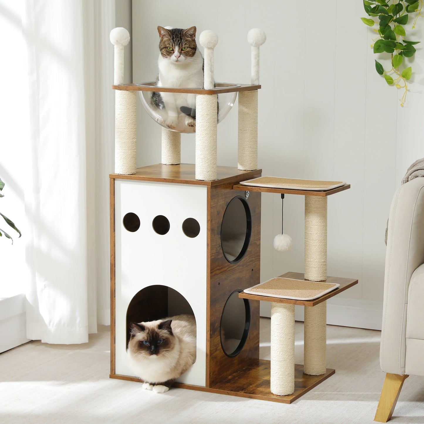 Modern Cat Tree tower with 2-floor condo 2