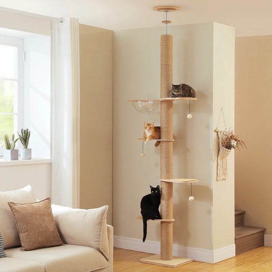 Floor to Ceiling Cat Tree in living room for indoor cats