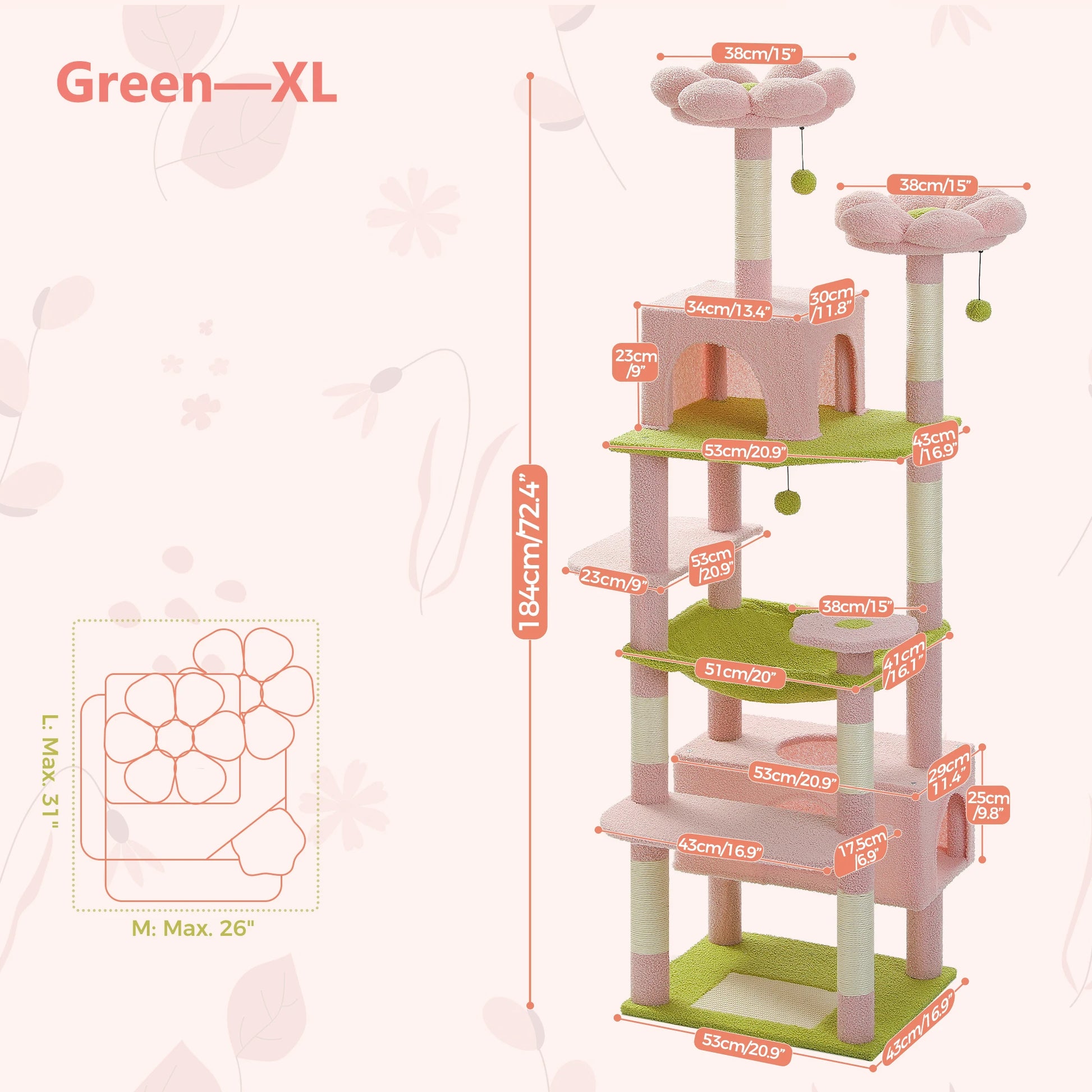 Large Pink Cat Tree Tower with hammocks and condos 2