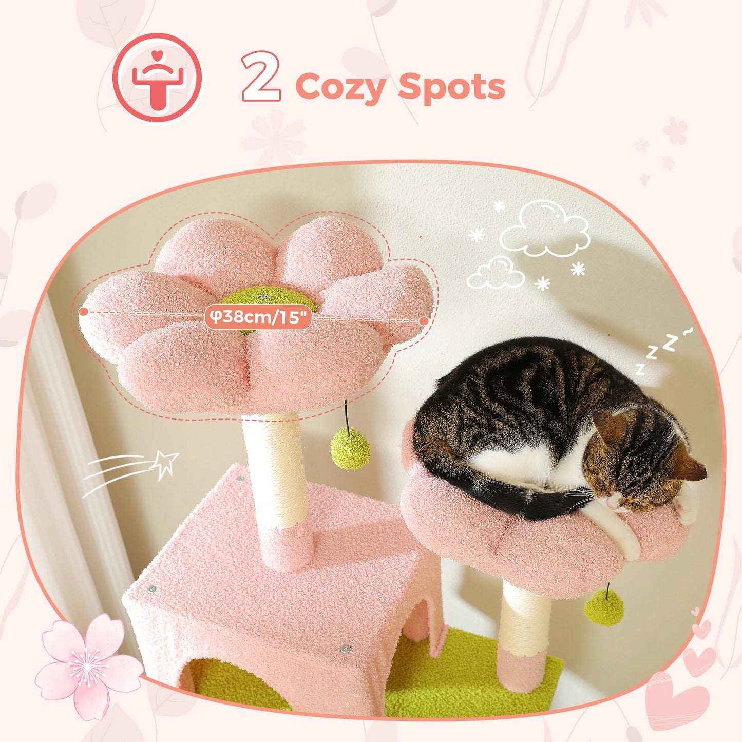 Large Pink Cat Tree Tower for Indoor Cats (6‑Level)