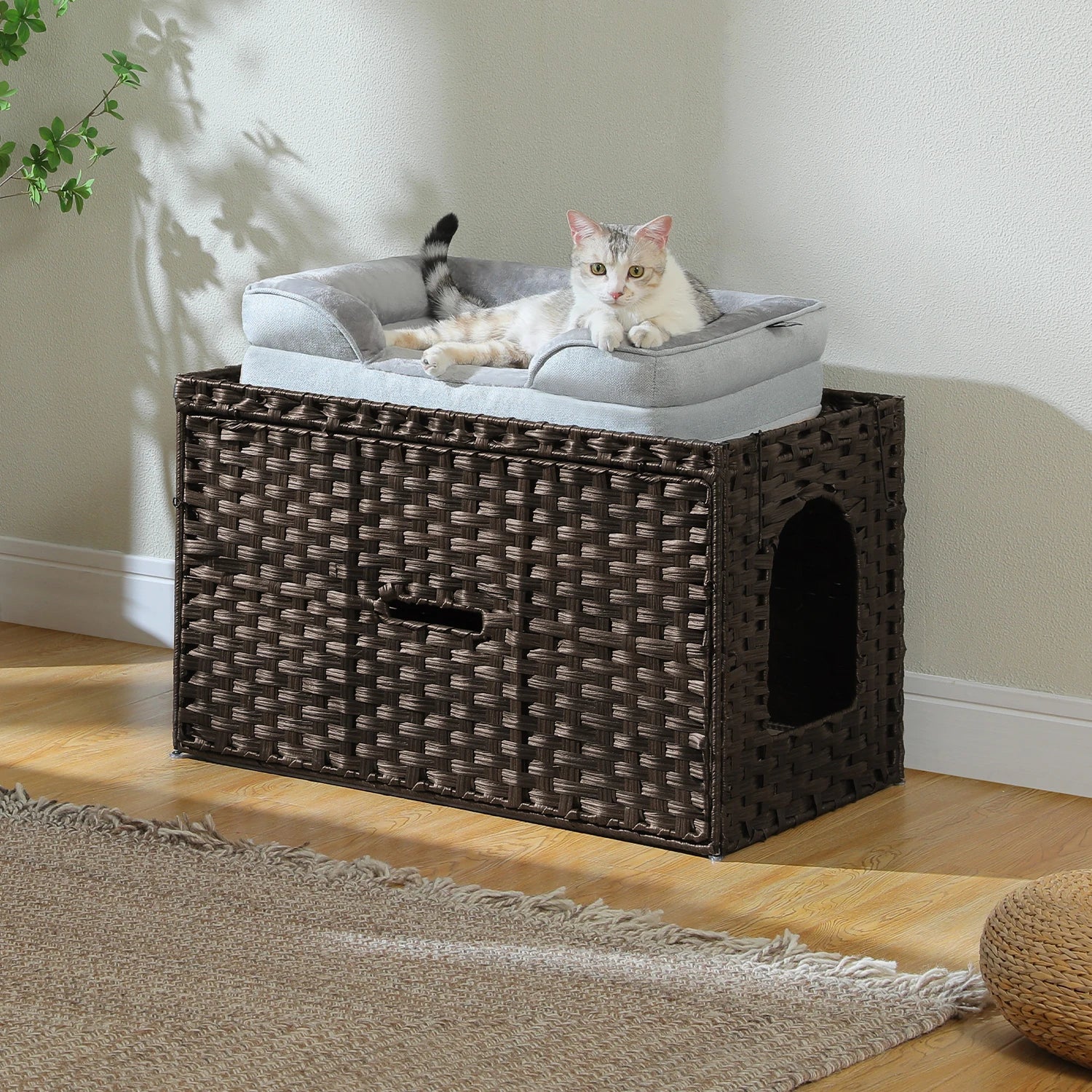 Rattan Cat Litter Box Enclosure in living room 3