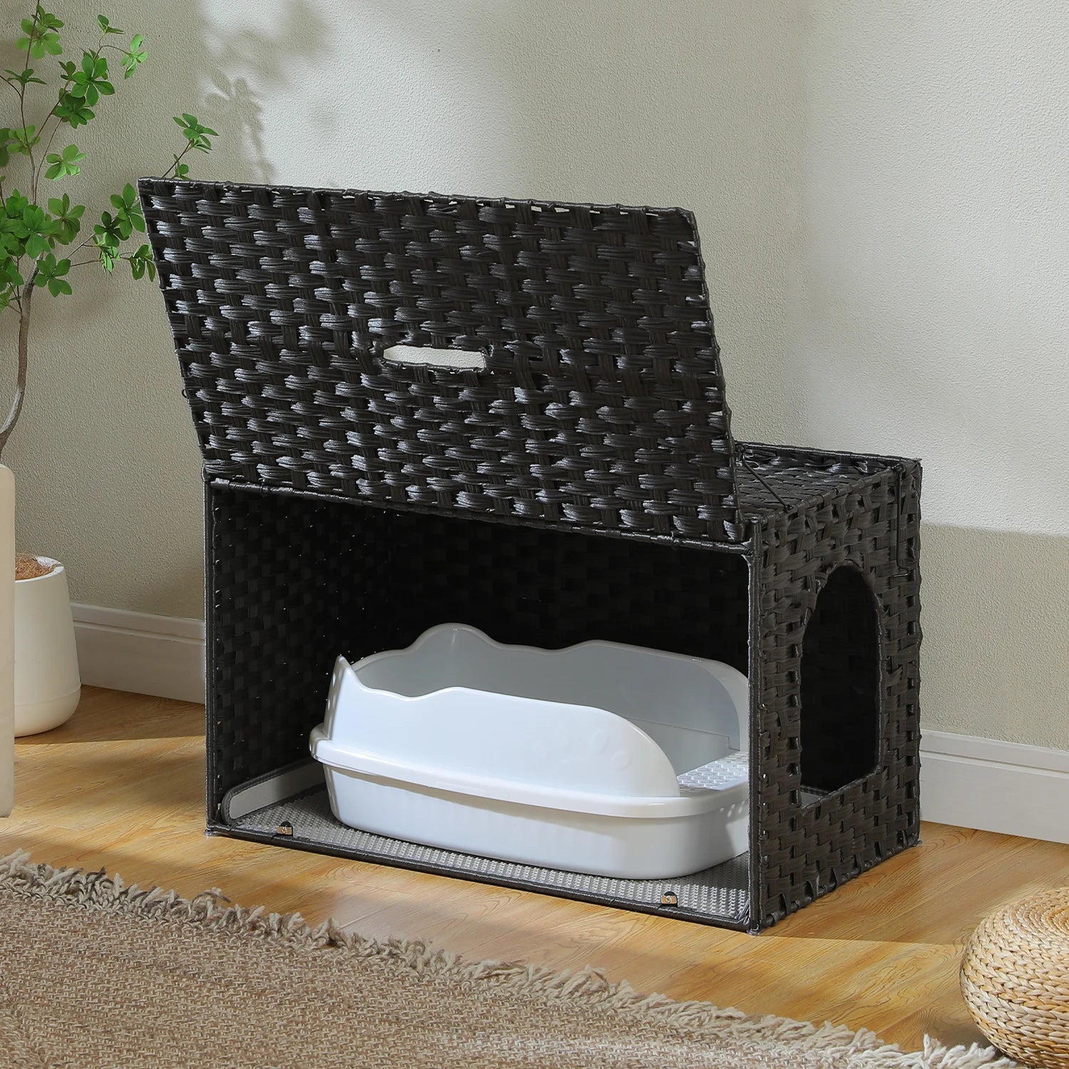 Rattan Cat Litter Box Enclosure in living room 4