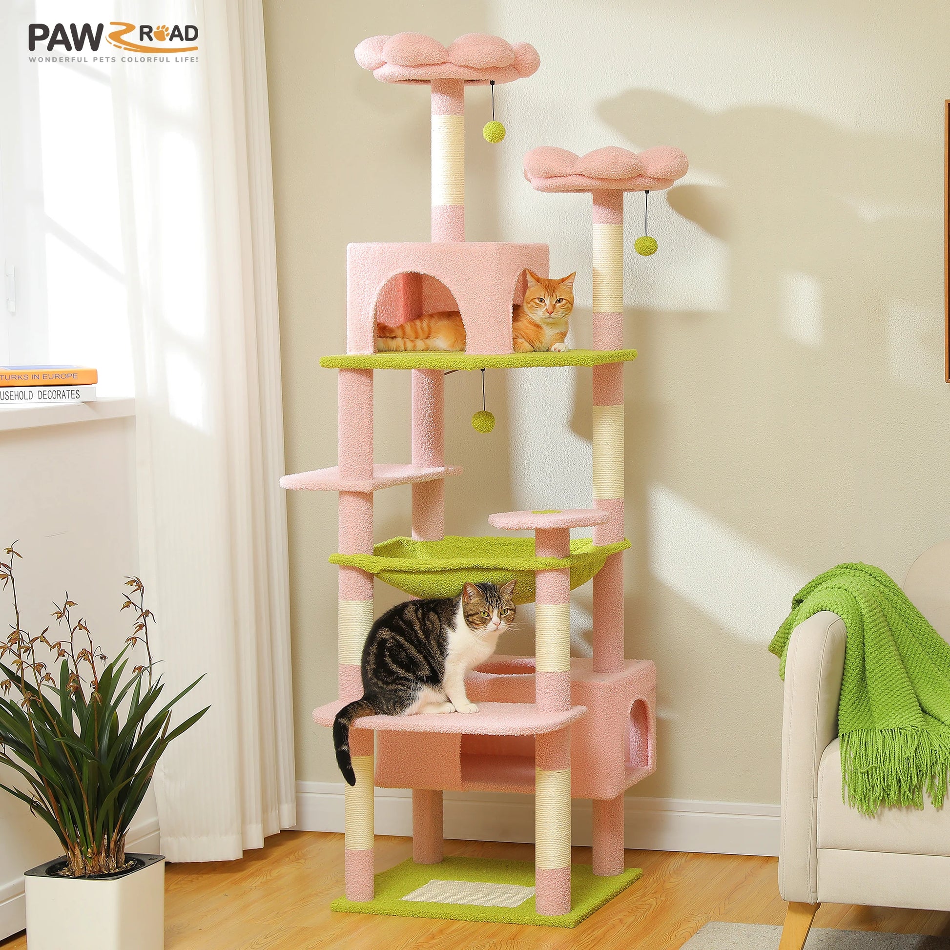 Large Pink Cat Tree Tower for Indoor Cats (6‑Level)