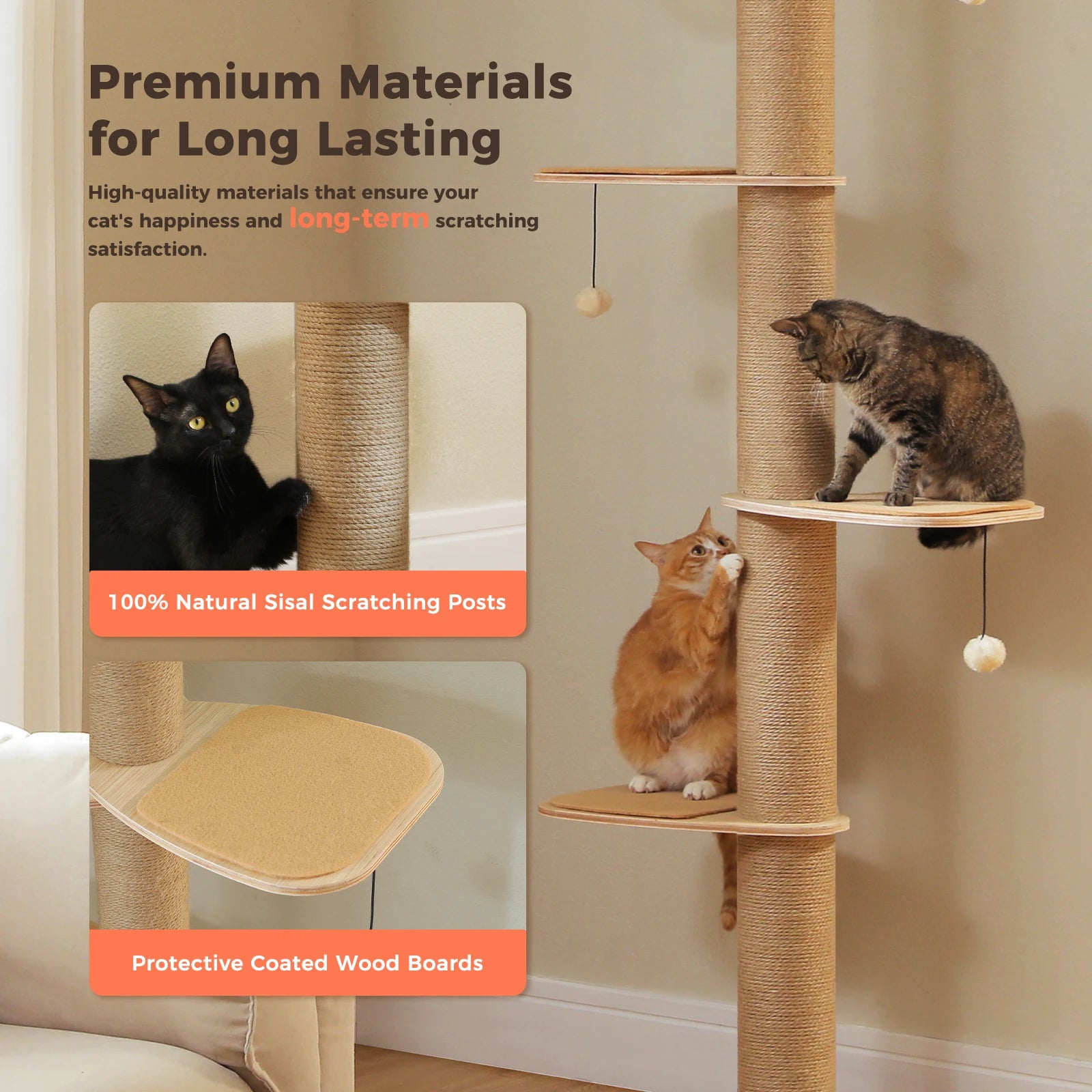 Floor to Ceiling Cat Tree in living room for indoor cats 4