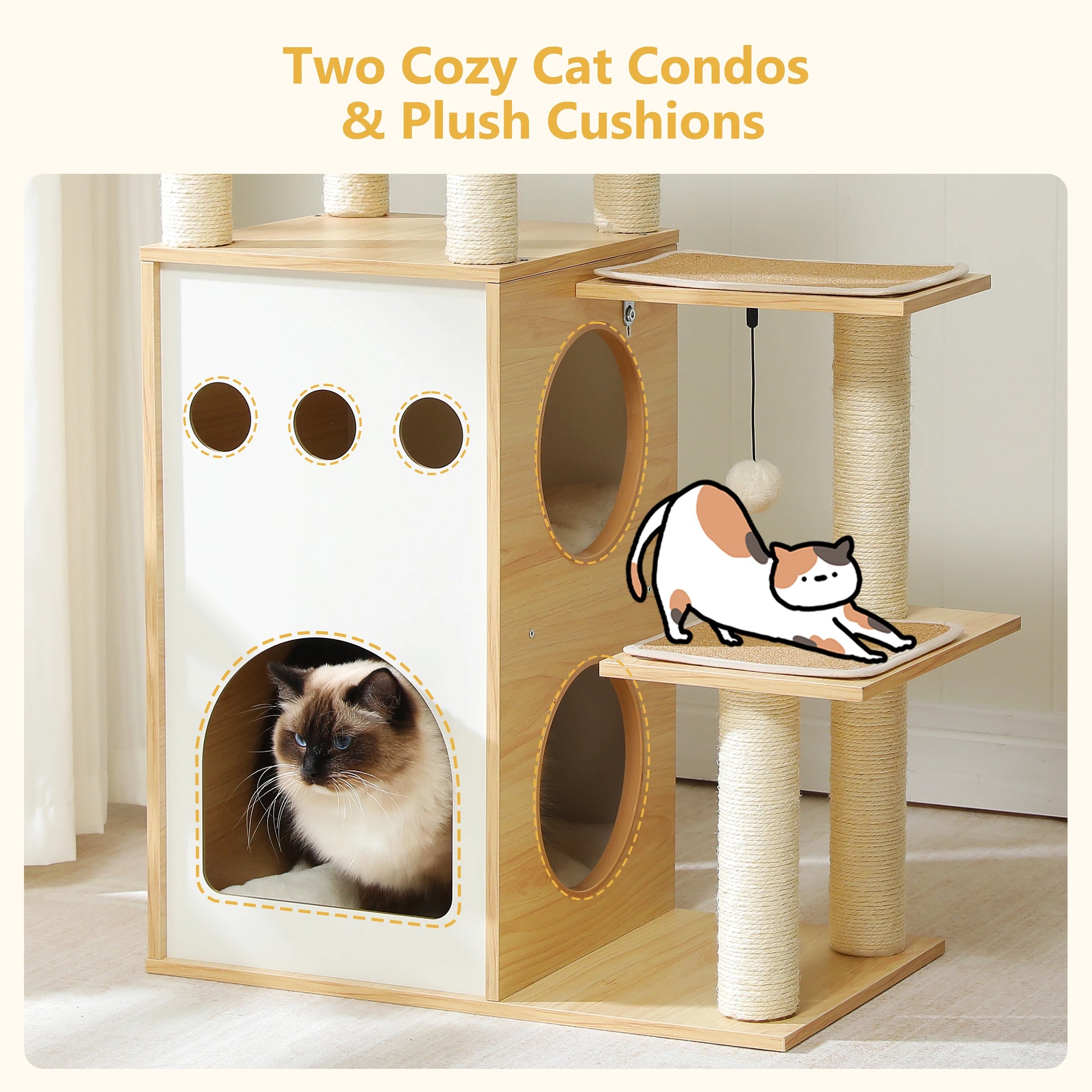 Modern Cat Tree tower with 2-floor condo 5