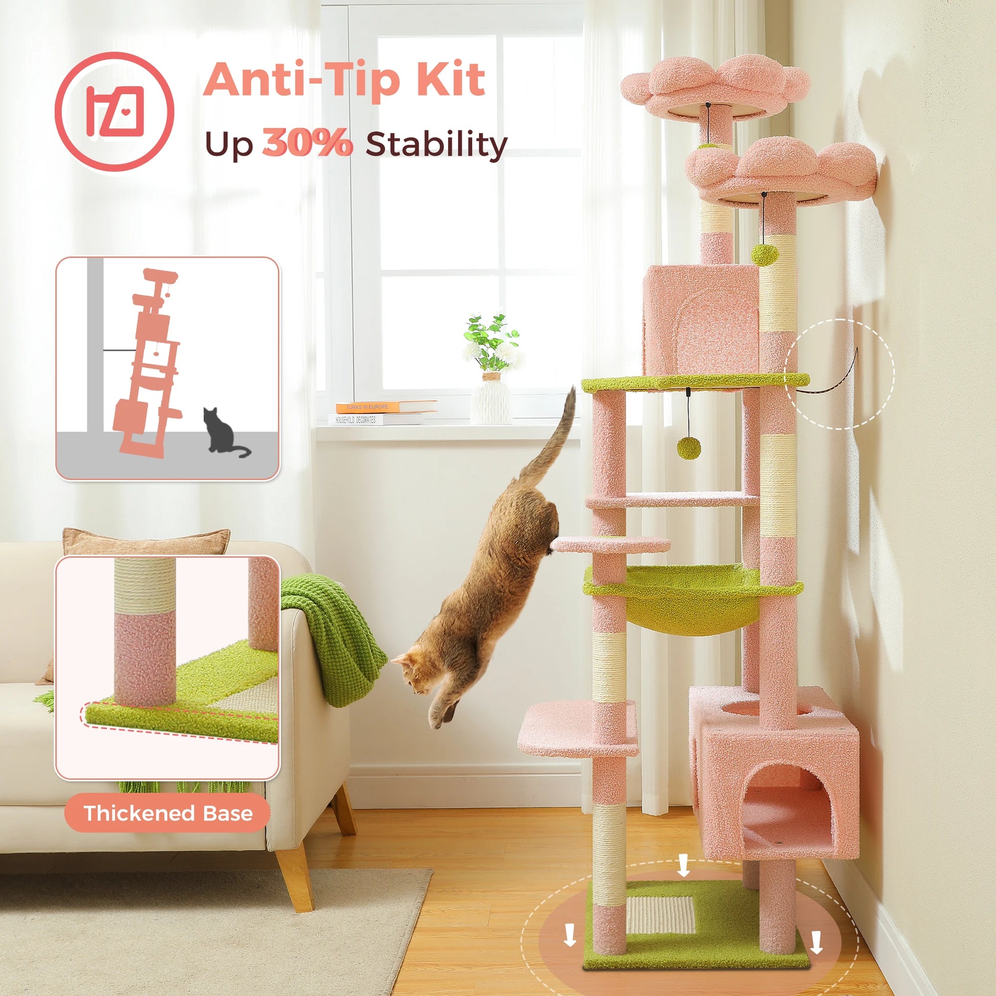 Large Pink Cat Tree Tower for Indoor Cats (6‑Level)