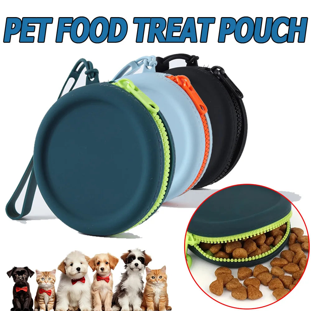 Dog Treat Training Pouch, Portable Silicone Dog Food Treat Pouch with Lanyard and Hook for Outdoor Walking Supply Storage Bag