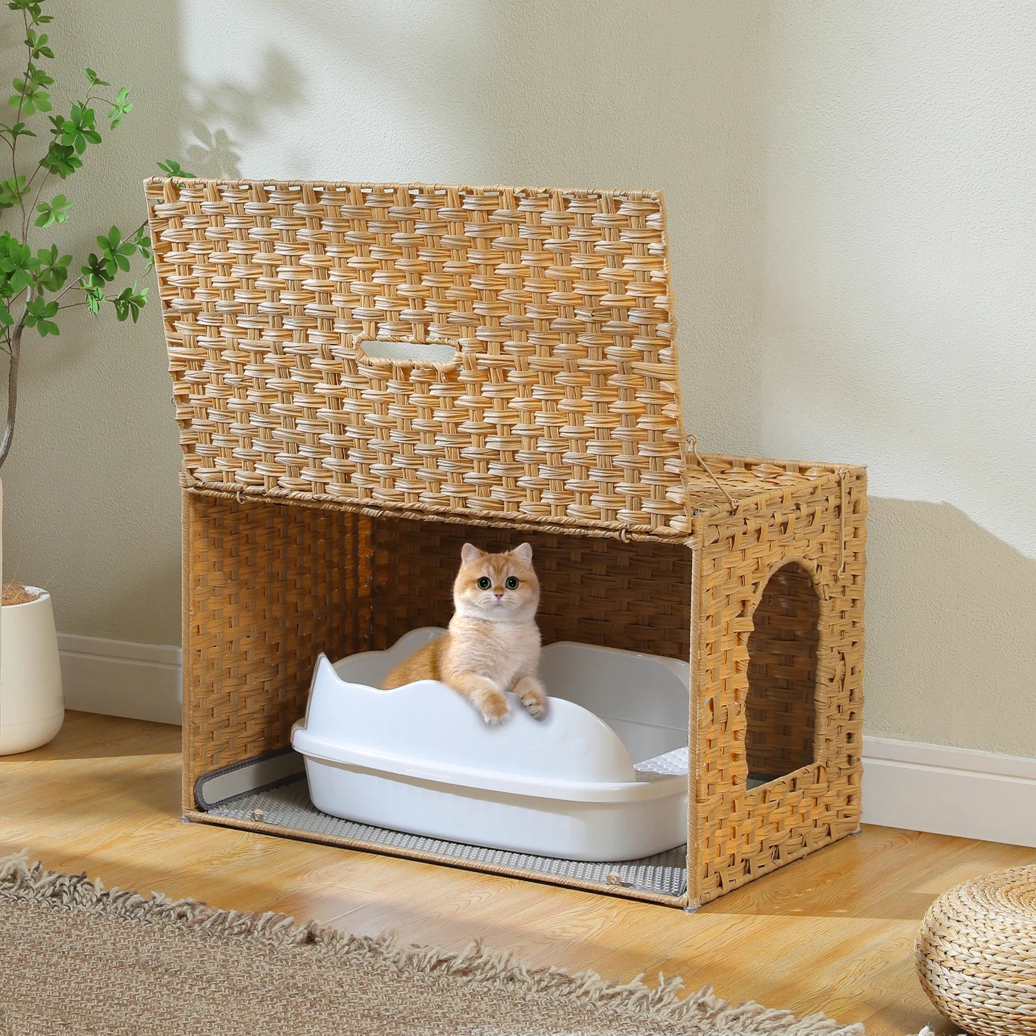 Rattan Cat Litter Box Enclosure in living room 5