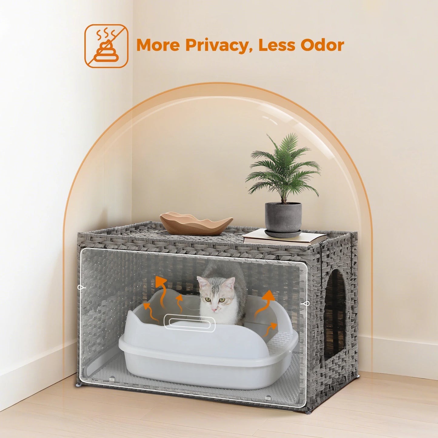 Rattan Cat Litter Box Enclosure in living room 2