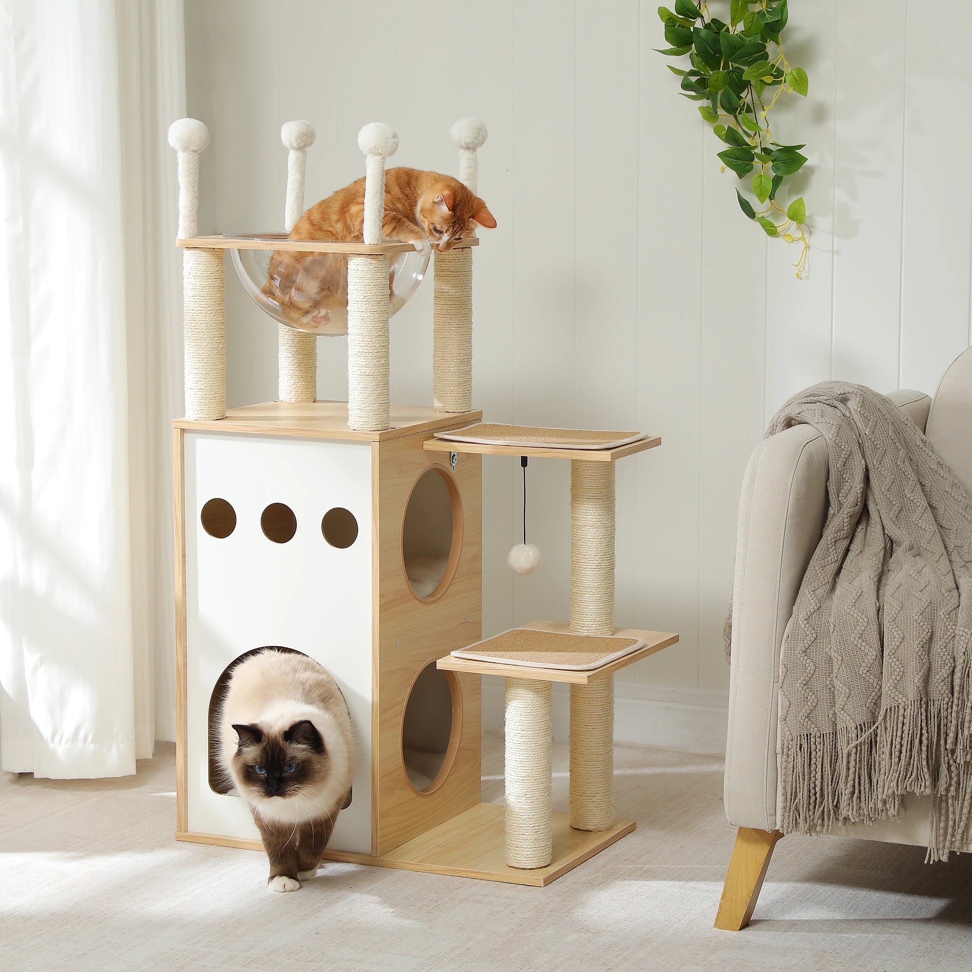 Modern Cat Tree tower with 2-floor condo