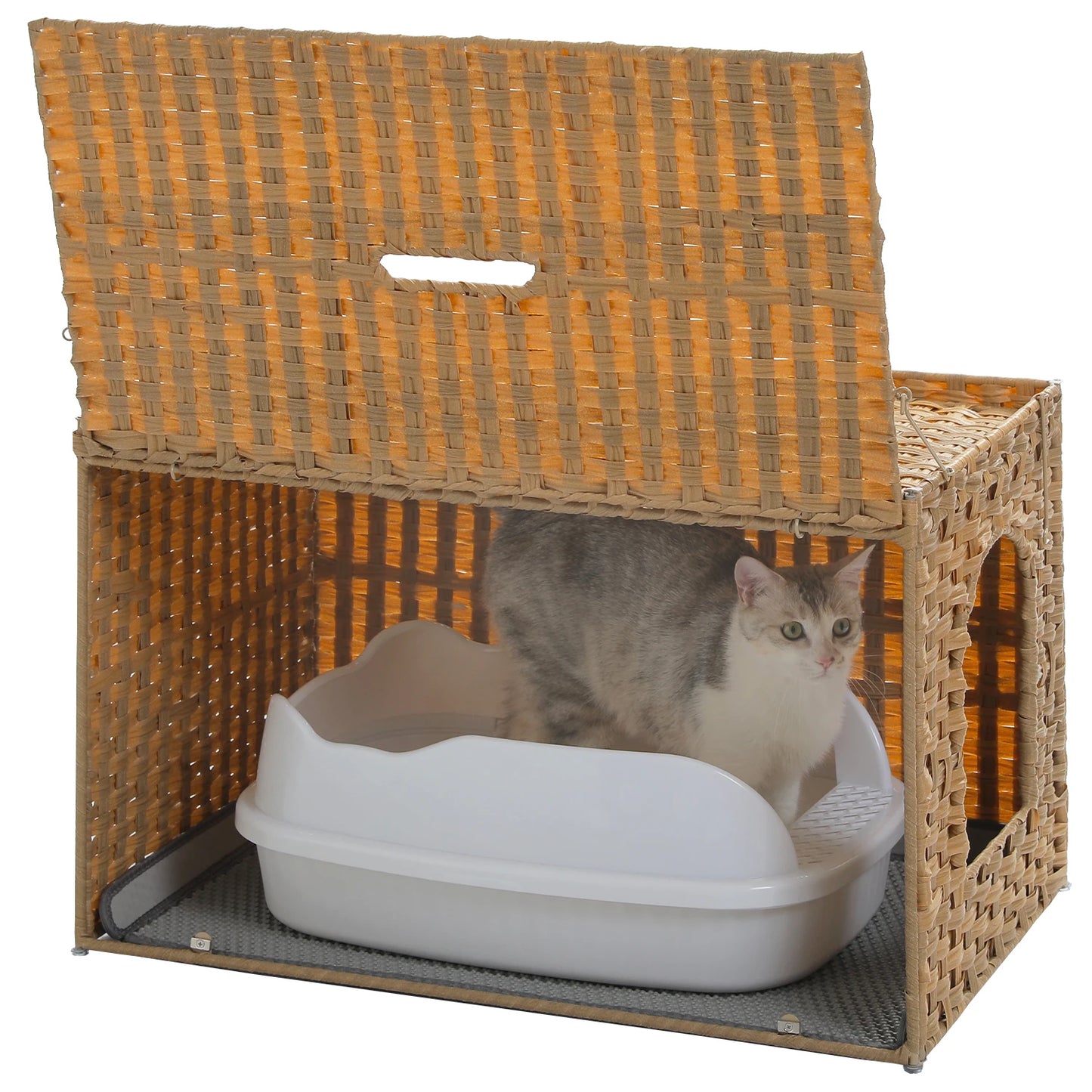 Rattan Cat Litter Box Enclosure in living room 7