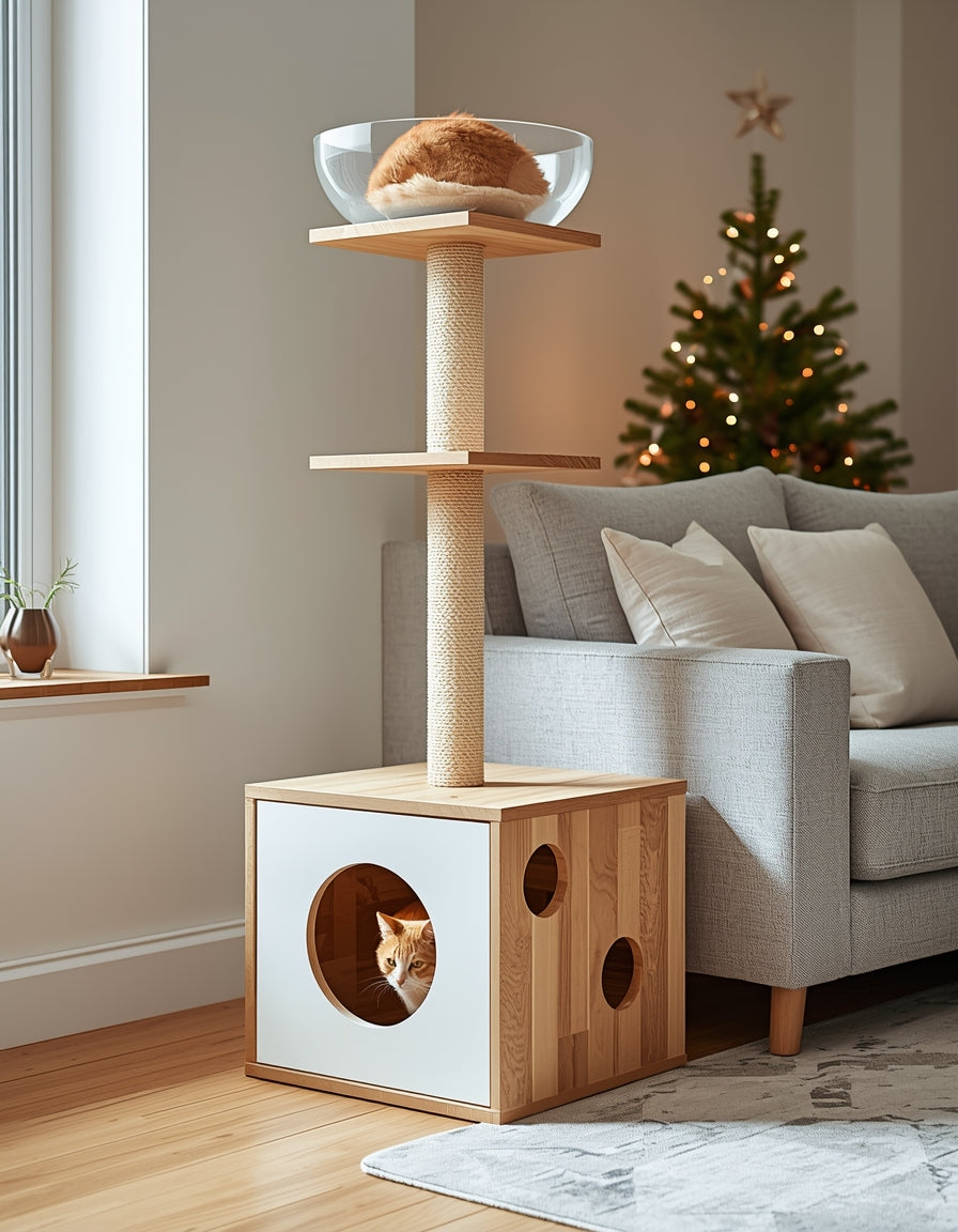 Modern Cat Tree Tower for Indoor Cats (2-Floor Condo)