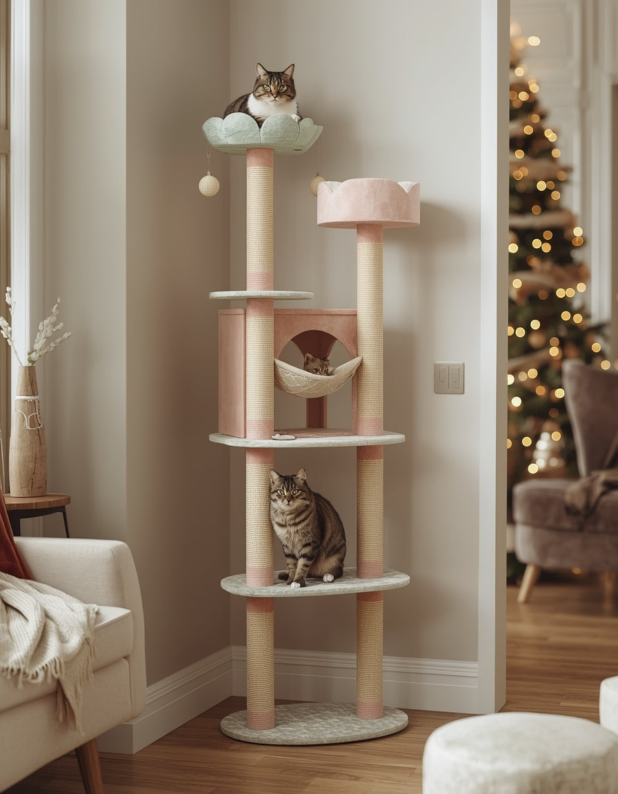 Large Pink Cat Tree Tower for Indoor Cats (6‑Level)